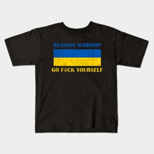 Russian Warship, Support Ukraine, I stand With Ukraine, Ukraine Flag Kids T-Shirt